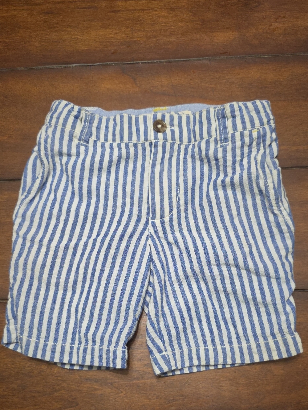 Mini Boden Boys Blue and White Vertical Striped Shorts